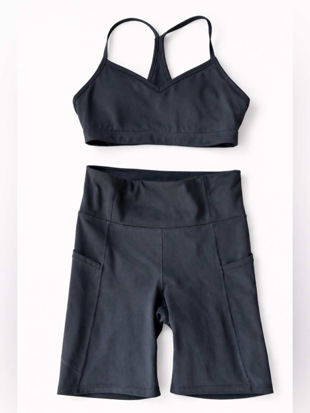 GapFit Black Matching Set Small Sports Bra & Biker Shorts Pockets Athleisure